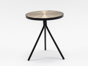 Высокий круглый журнальный столик из атласной стали и ясеня