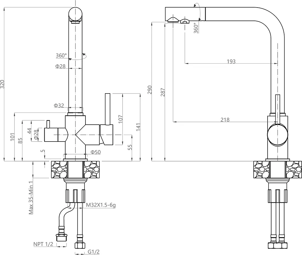 Кухонный смеситель 3611 серый GranFest  - Вид №1