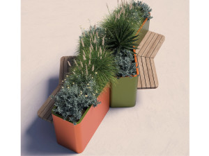 Модульная скамейка из стали и дерева со встроенным плантатором