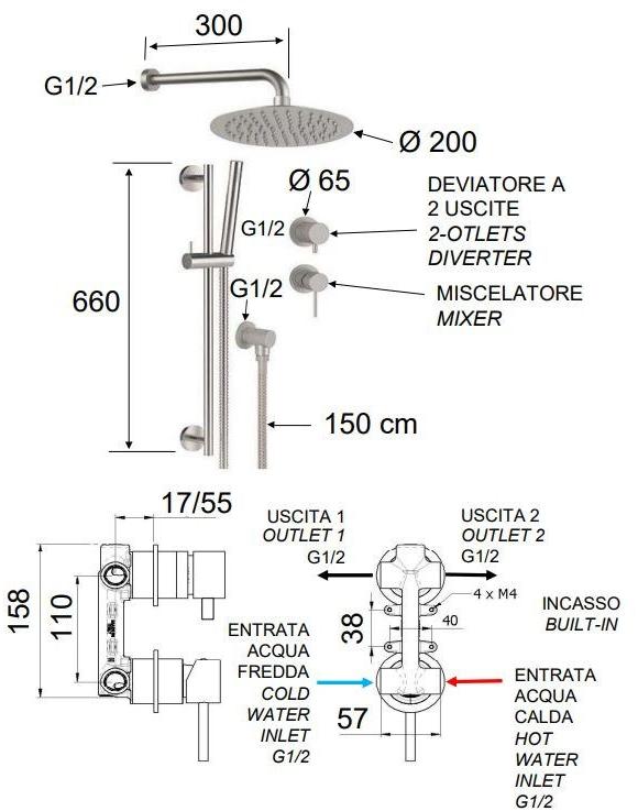 Remer Rubinetterie Душевой набор из нержавеющей стали с лейкой X style inox sun-id-1386123 - Вид №6