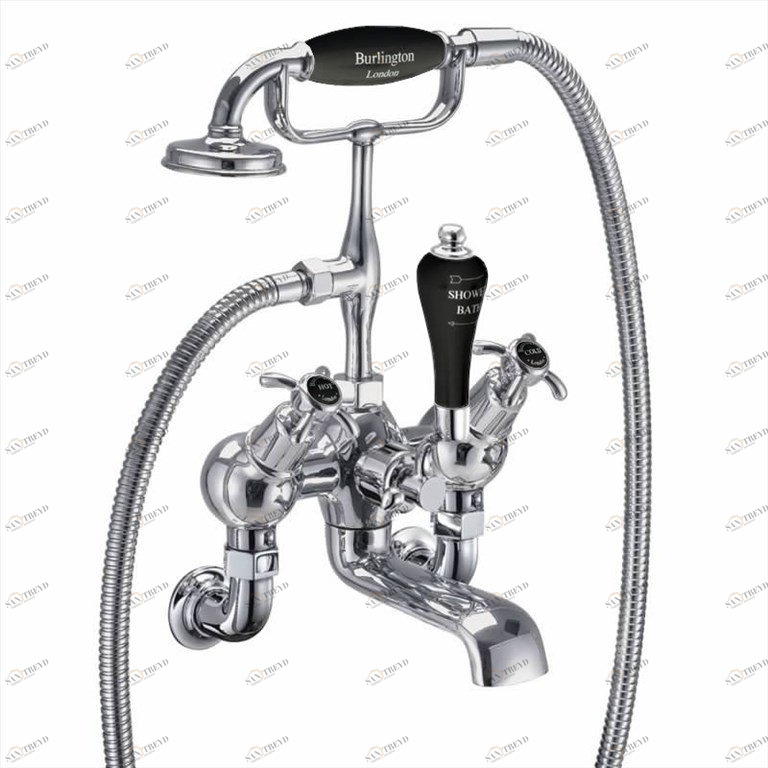 Смеситель для ванны "под наклоном" с ручным душем, настенный [AN21 BLA]  Burlington T9-QT BLA, T17-2, T2 BLA 