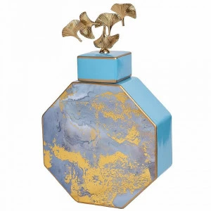 Ваза керамическая с крышкой голубая с золотом 25х10х41 см GARDA DECOR ДИЗАЙНЕРСКИЕ 266933 Голубой;золото