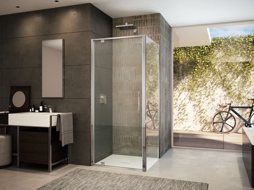 Стеклянная угловая душевая кабина с распашной дверью Provex Industrie Toga ARCH-00091207