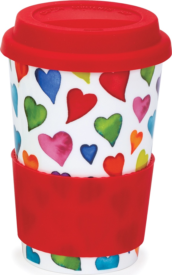 10632217 Dunoon Кружка с силиконовой крышкой Dunoon "Добрые сердца" 440мл Фарфор костяной 