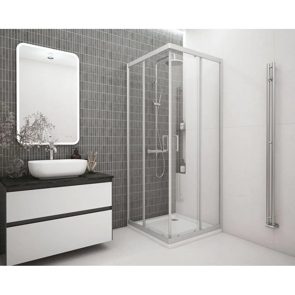 Душевая ширма Метакам Apart квадратная 90x90x185см цвет профиля хром раздвижная стекло 4мм прозрачное 89361544 STLM-2151460 