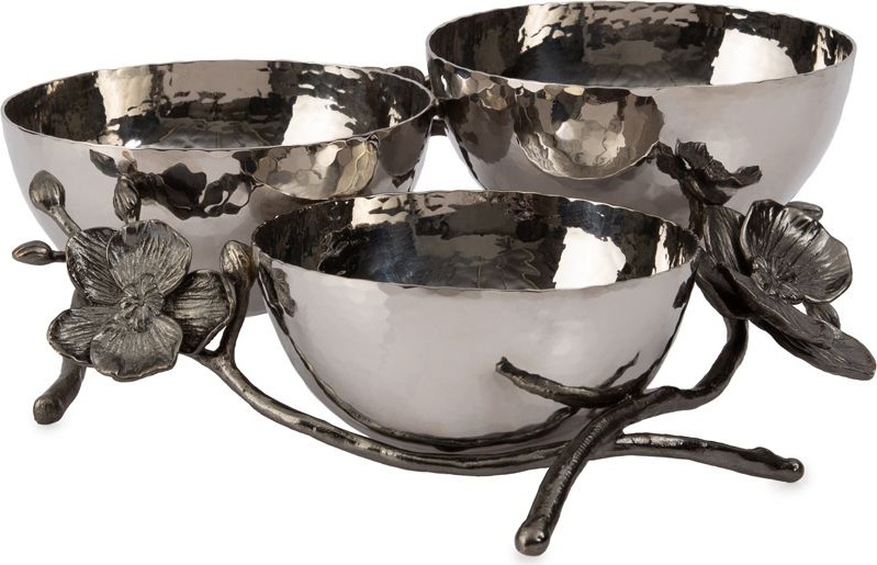 10635864 Michael Aram Менажница трехсекционная Michael Aram Чёрная орхидея 24см Сталь нержавеющая 