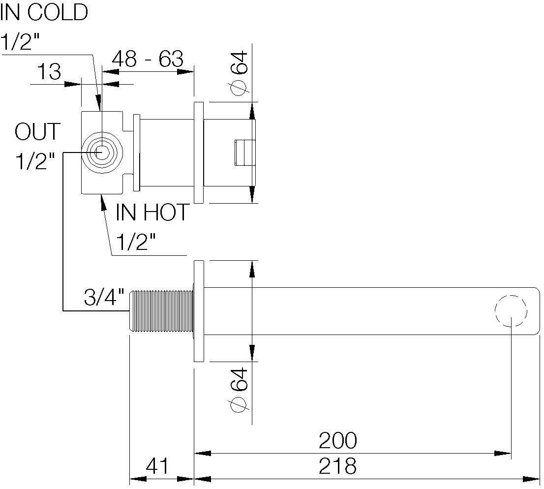 rvb Смеситель для умывальника настенный на 2 отверстия Line 4575.--.52 - Вид №1
