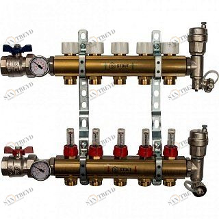 Коллектор из латуни на 5 вых. с расходомерами STOUT SMB0473000005