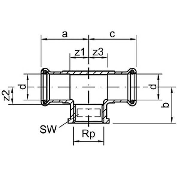 124130G1812 SANHA 24130G SANHA-Therm тройник ВПр-ВР-ВПр 18x1/2x18 мм  - Вид №1