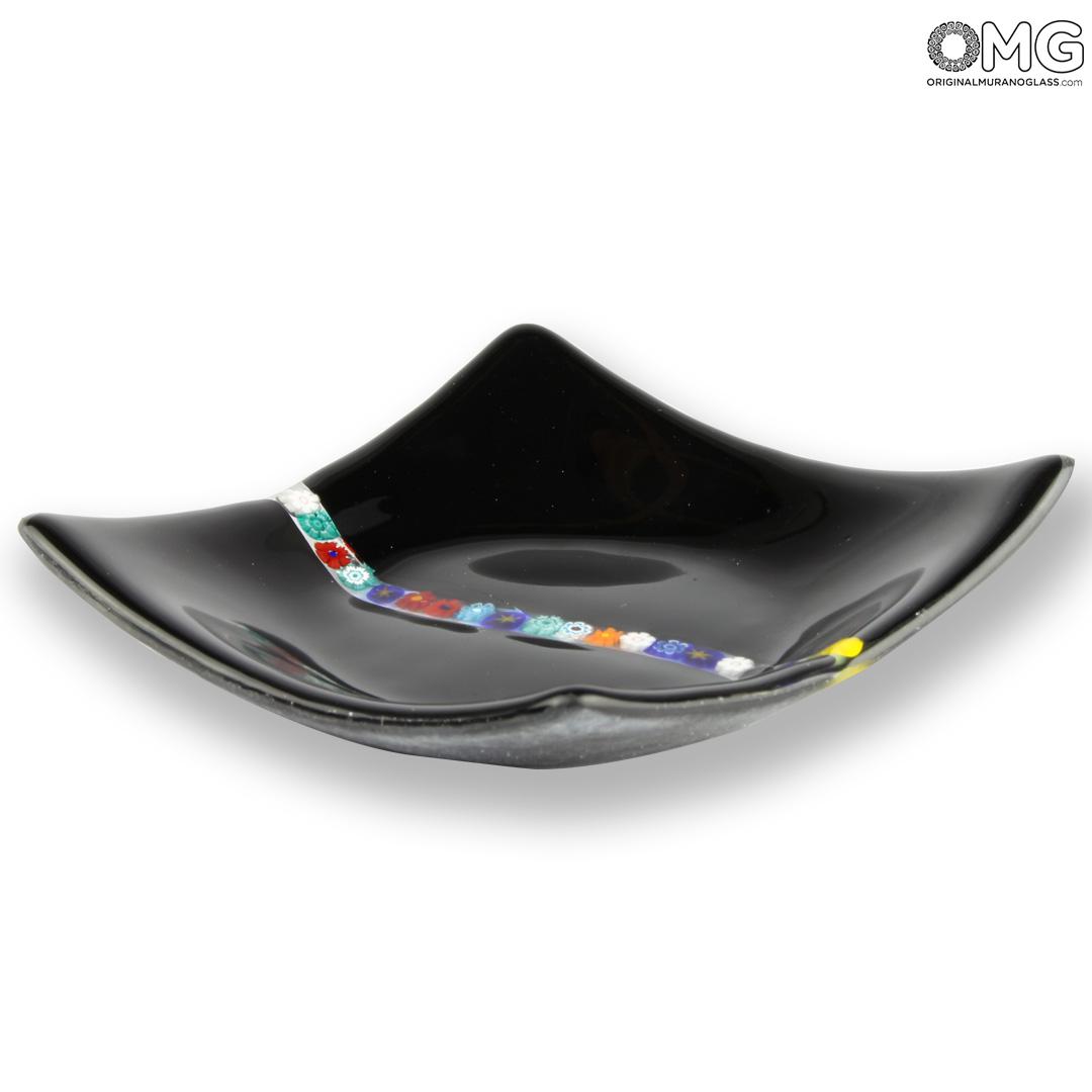 556 ORIGINALMURANOGLASS Квадратное черное блюдце Муррина - муранское стекло OMG 8 см  - Вид №1
