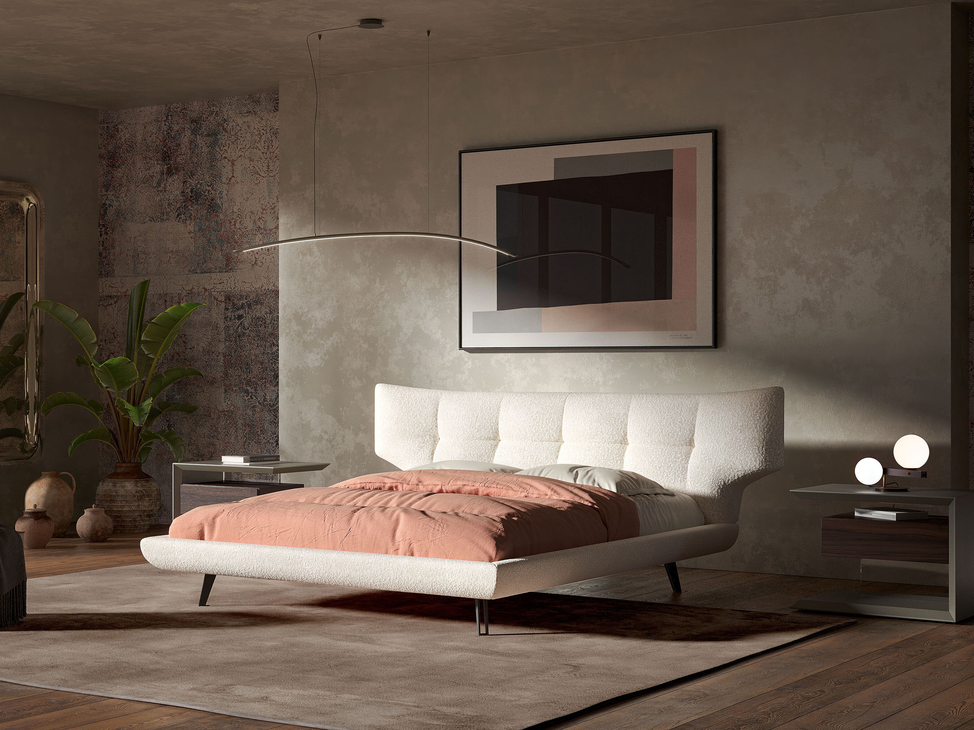 Двуспальная мягкая кровать из ткани Cattelan italia THOMAS ARCH-00053416