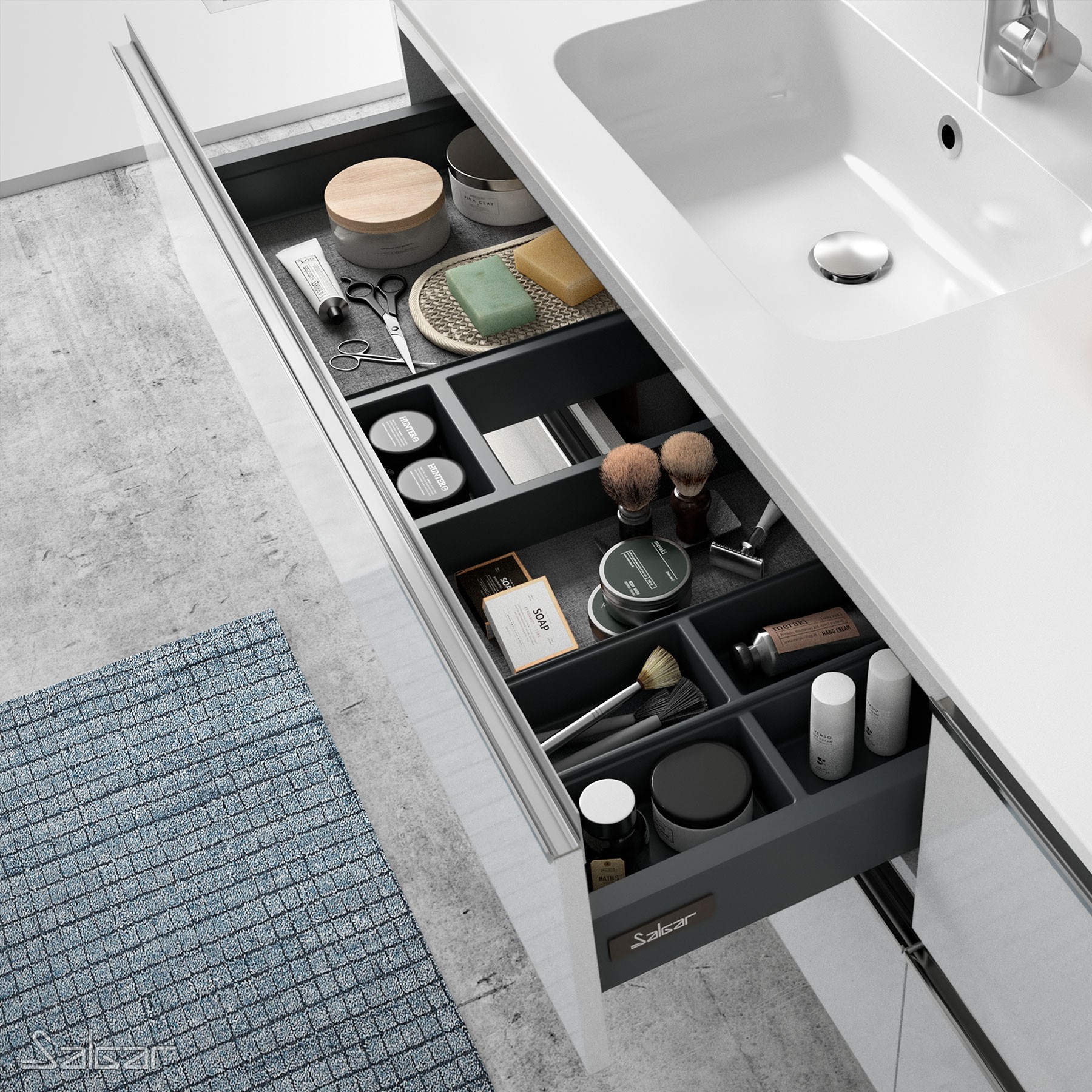 22634 SALGAR Мебель для умывальника SPIRIT 800 2 металлических ящика GLOSS WHITE 797 x 540 x 450 мм Глянцевый белый - Вид №2