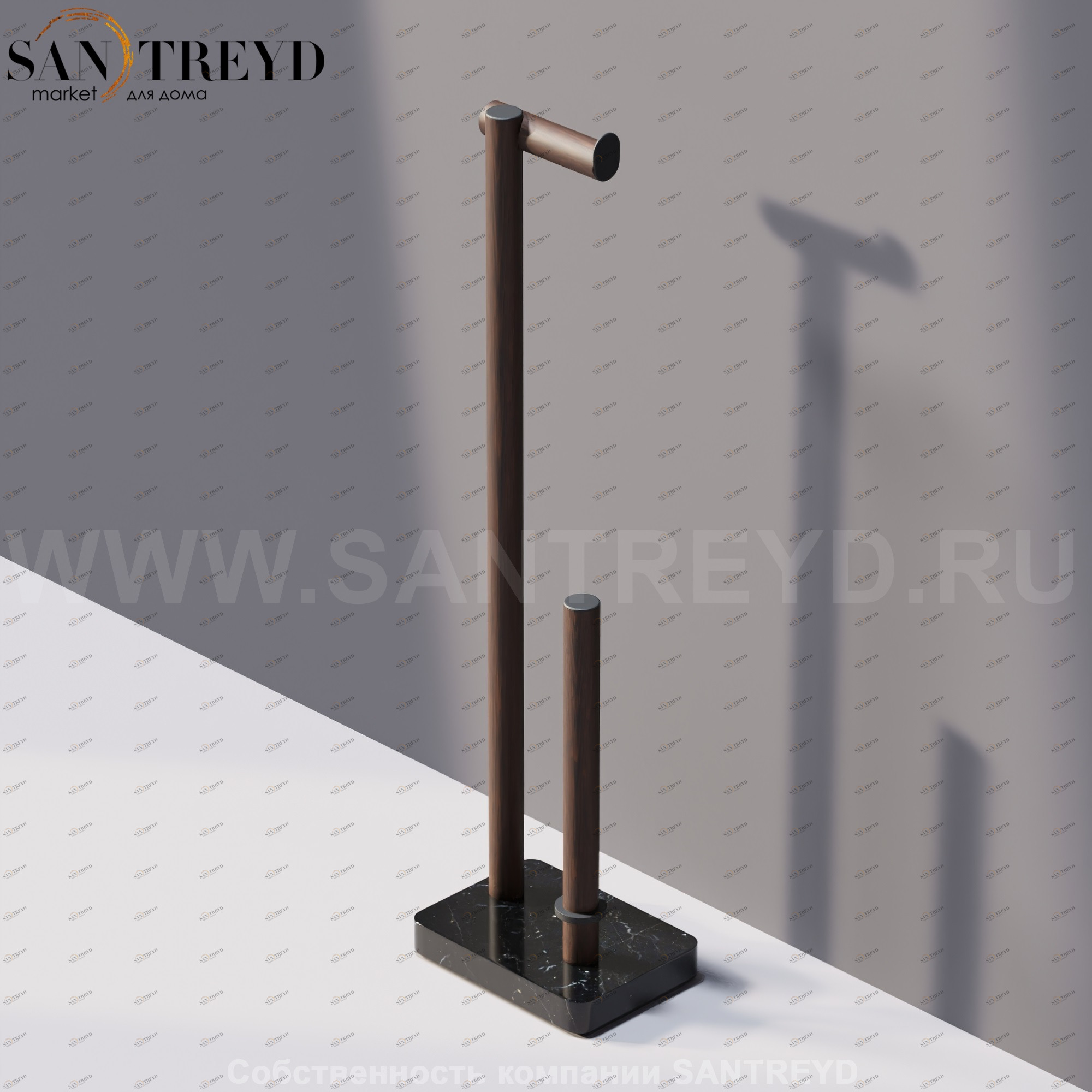 Agape DOT LINE Конструкция с функцией держателя для туалетной бумаги с запасным держателем под коричневый дуб на подставке из черного мрамора ADTL0461.RUN ADTL0461RUN