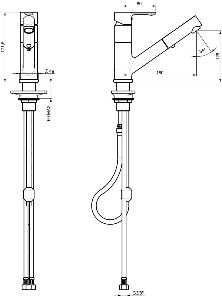Rubinetterie Frattini Смеситель для мойки, однорычажный, с вытяжным душем Mocca sun-id-1473487 - Вид №1