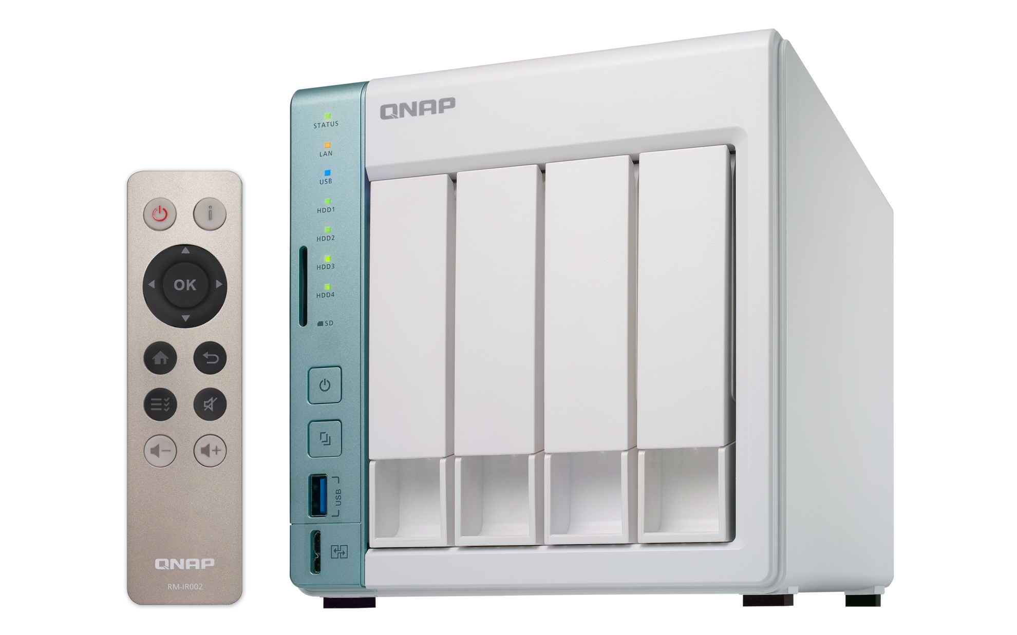 D4 Pro Channel nas, 4 hot-swap tray w/o hdd. celeron n3060 dual-core 1.6ghz-2.48ghz, 1gb ddr3l (1x1gb up to 8gb), hdmi, 2xge lan, 3xusb 3.0 QNAP Santreyd  - Вид №2