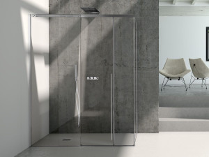 Стальная и стеклянная угловая душевая кабина с раздвижной дверью