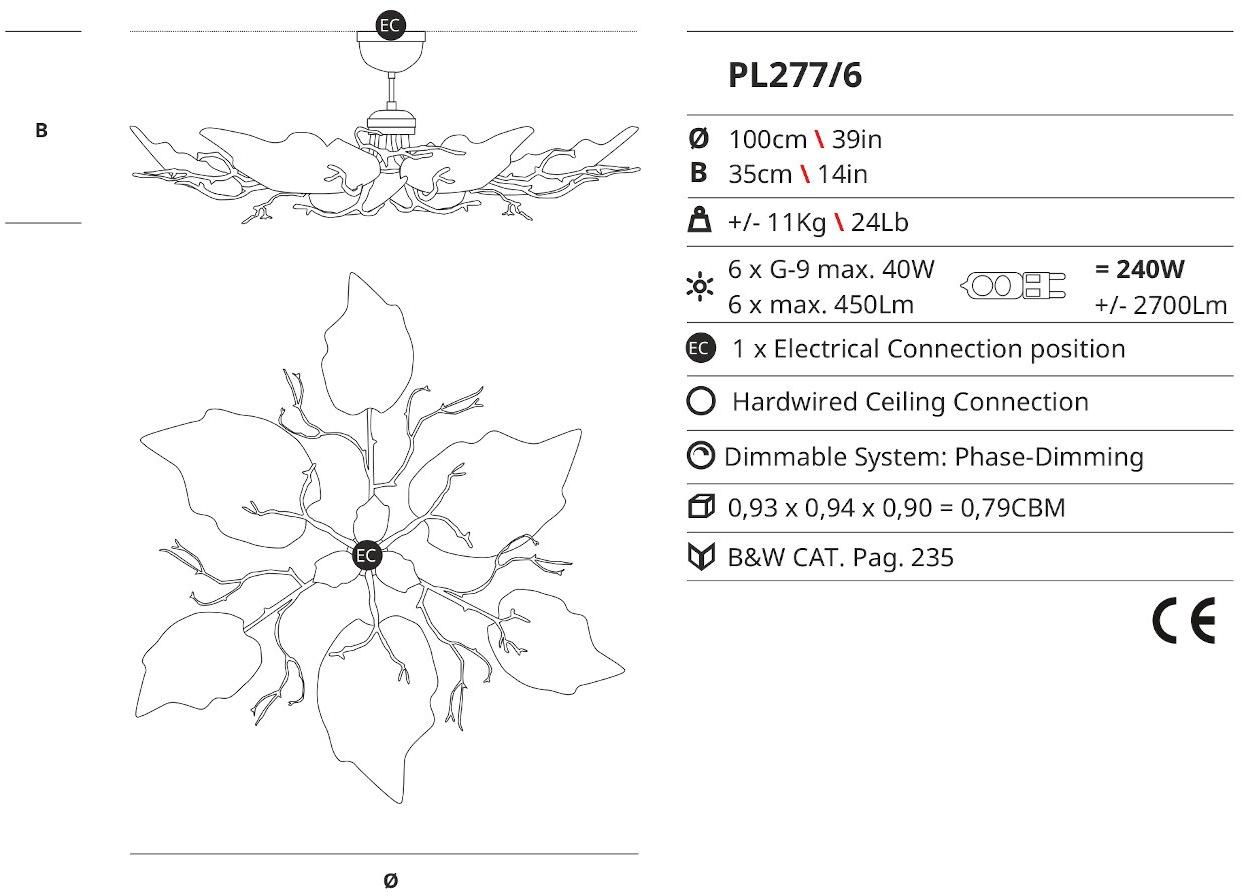 Serip Бронзовый потолочный светильник ручной работы Outono Pl277/6 - Вид №1