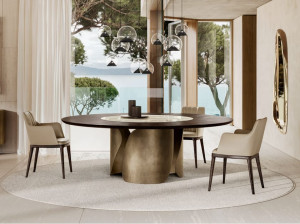 Круглый стол с деревянным и керамическим верхом