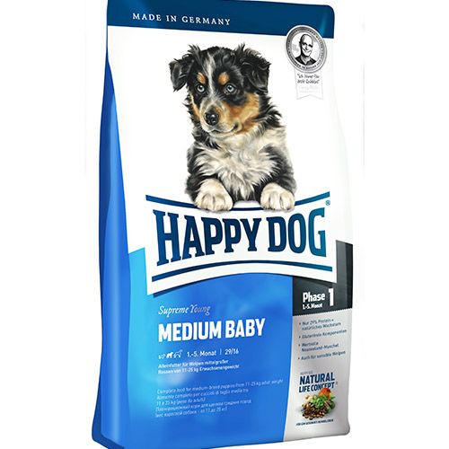 Т0055272 Корм для щенков для средних пород, до 6 месяцев (29/16) Птица, лосось, яйца сух.4кг HAPPY DOG 