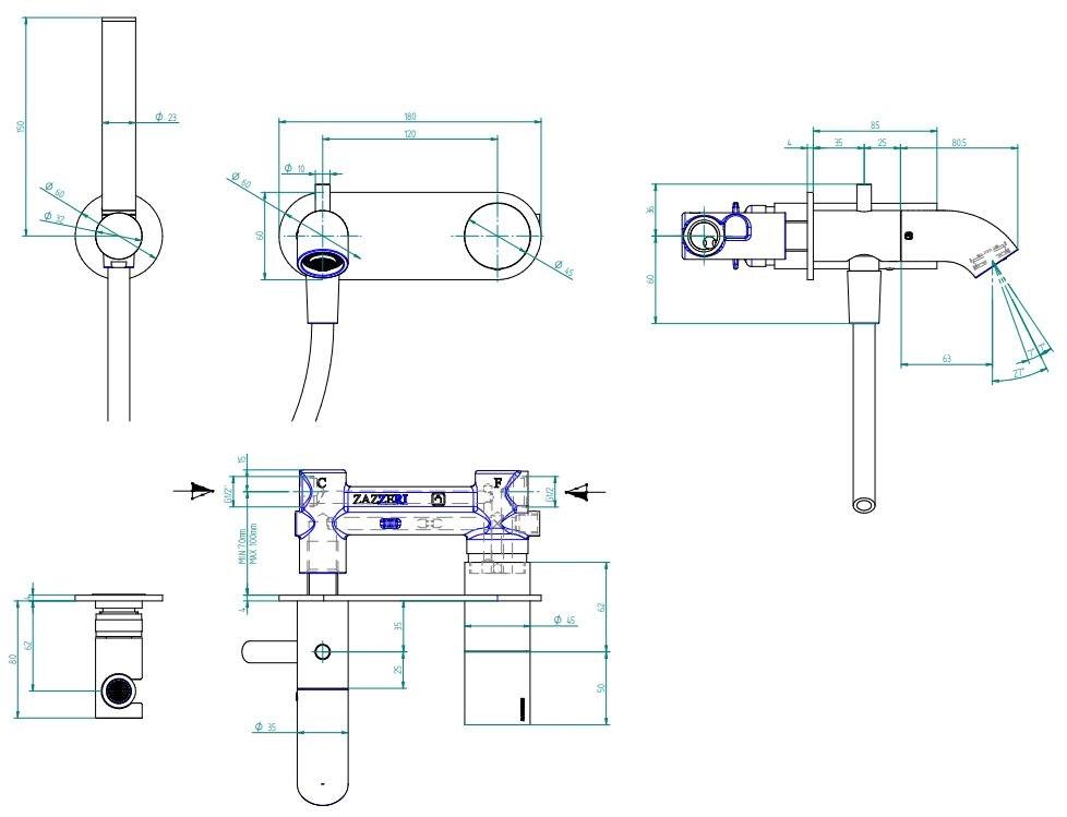 ZAZZERI Настенный комплект для ванны с ручным душем Pop sun-id-1408777 - Вид №1