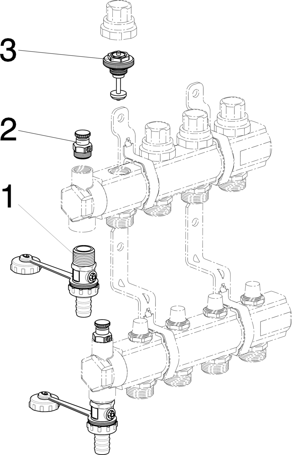 345 099 1) Модель 1002 Трубопроводные системы  Fonterra панельное отопление  Коллекторы  Латунь Santreyd  - Вид №3