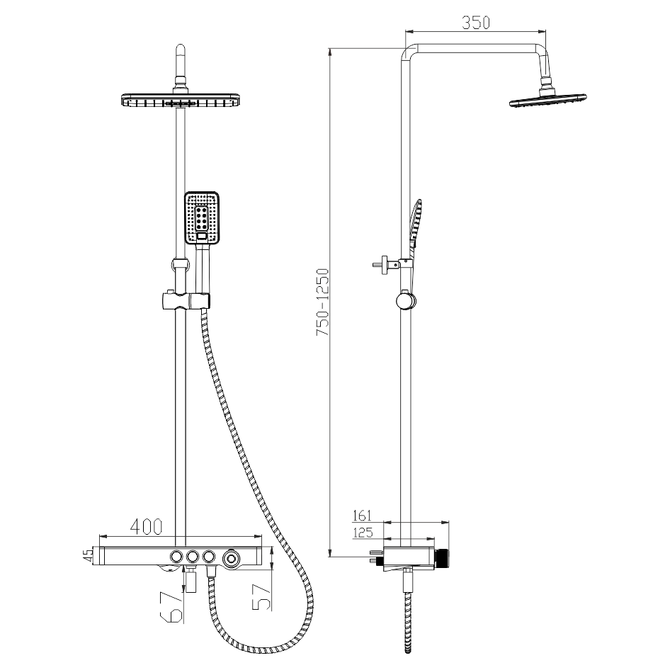 Душевая система MELANA-610501B MALE нерж.сталь, с тропическим душем, лейкой F610501B MALE - Вид №1