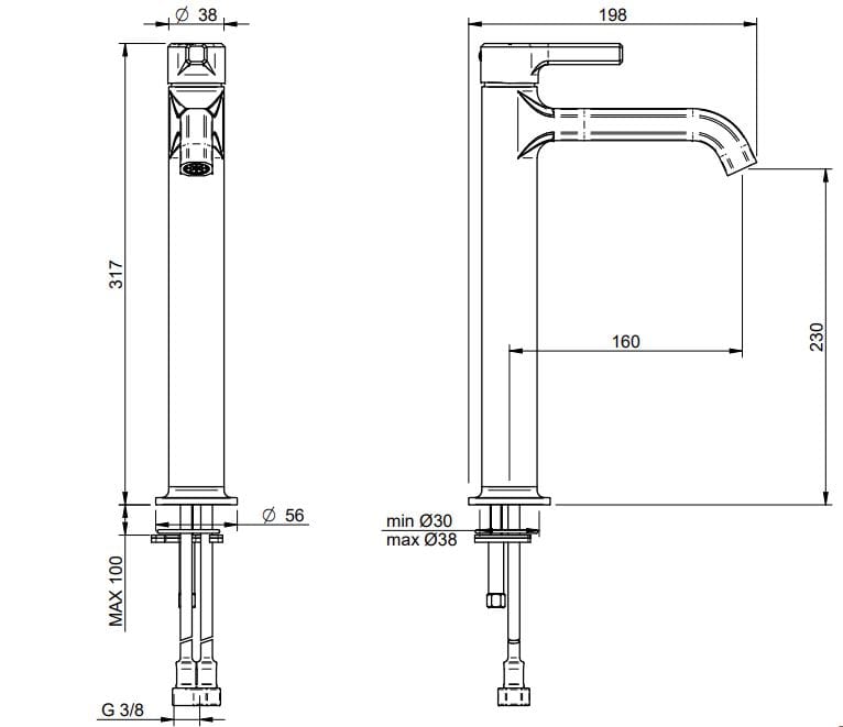 Однорычажный смеситель для раковины из латуни Rubinetterie Treemme Aurelia ARCH-00097129 - Вид №1
