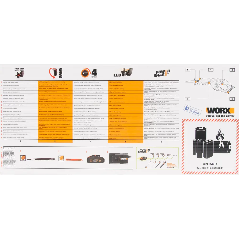 Сабельная пила аккумуляторная Worx WX508, 20 В Li-ion 2 Ач STLM-2053554 - Вид №5