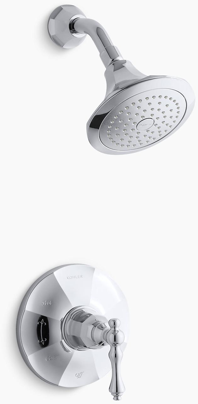 KOHLER Клапан для душа Kelston Rite-Temp с рычажной ручкой и насадкой для душа 2,5 галлона в минуту K-TS13493-4-CP 