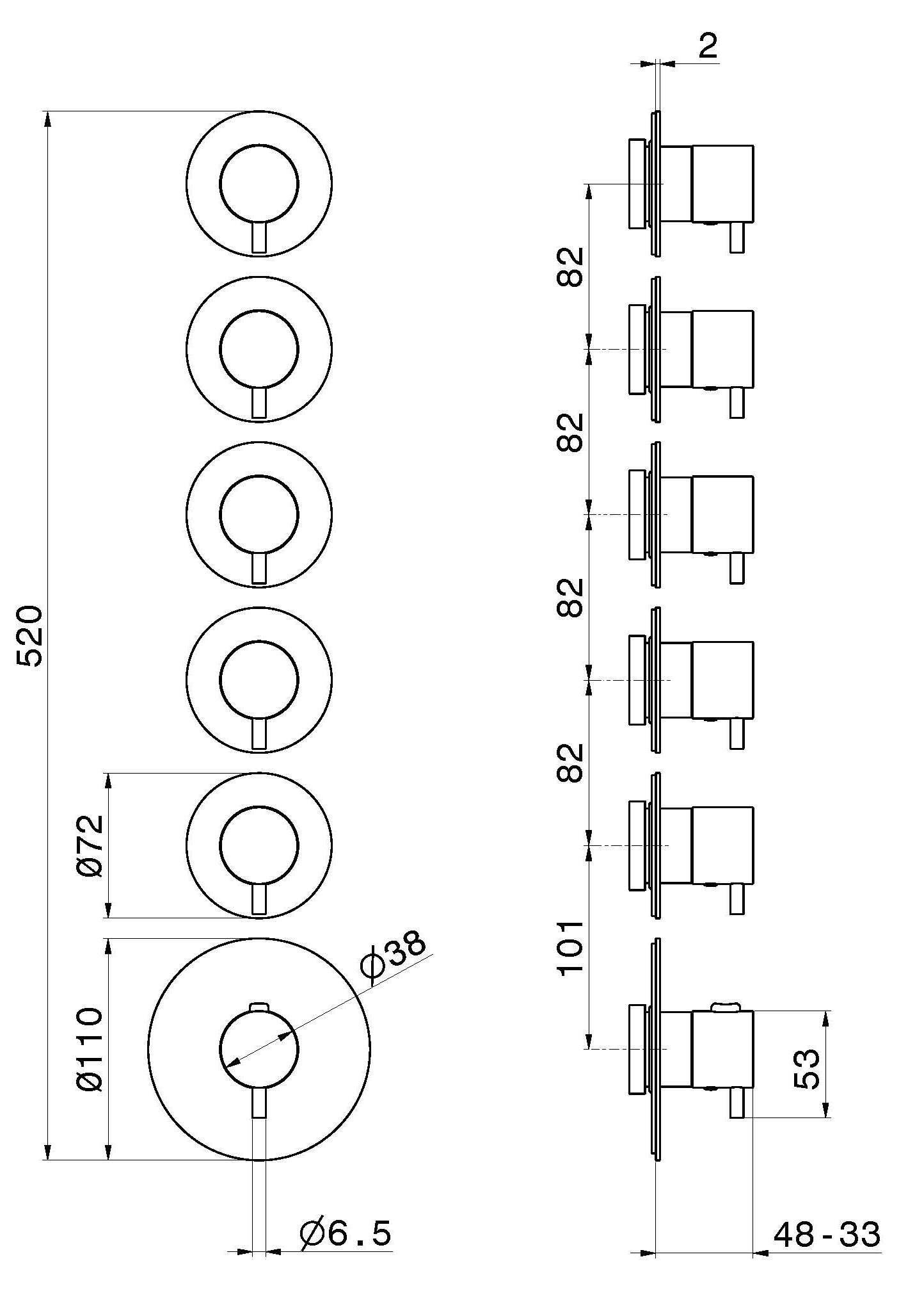 Термостатический смеситель для душа с 6 отверстиями Newform многофункциональные термостаты с 5 выходами ARCH-00033236 - Вид №2