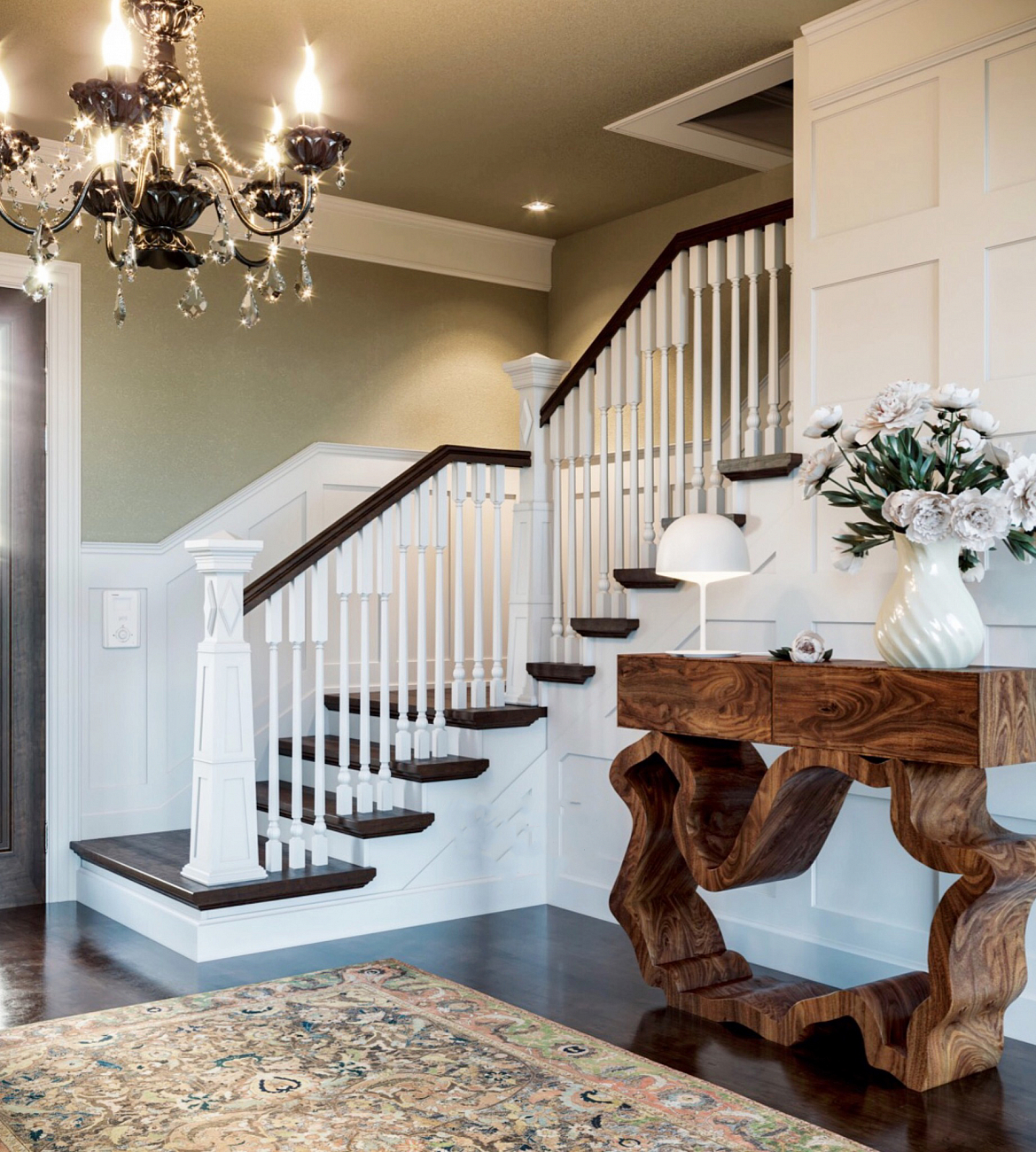 Консоль деревянная, орех с зелеными ящиками "Эскальер" от Odingeniy ODINGENIY  178416 Зеленый;коричневый  - Вид №10