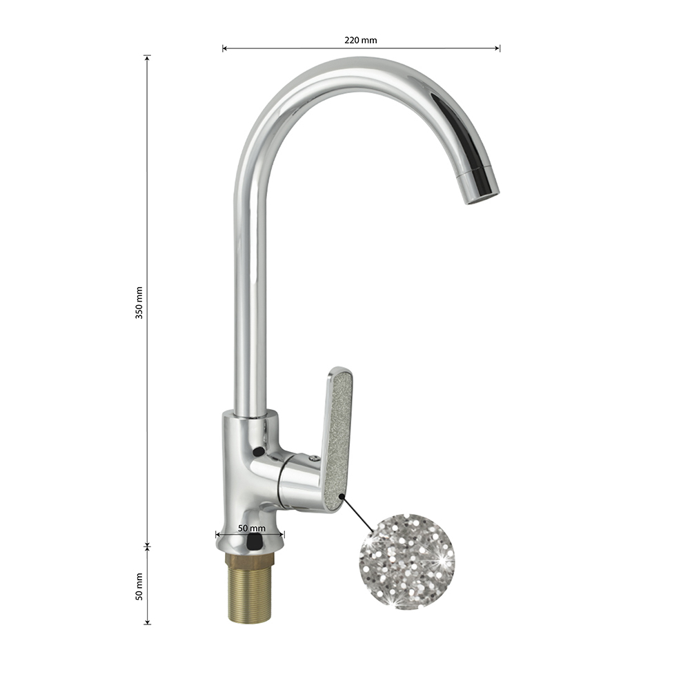 GFmark - Смеситель кухонный, шаровый, боковой, с АЛМАЗНОЙ КРОШКОЙ на ручке, код: 4854  - Вид №2