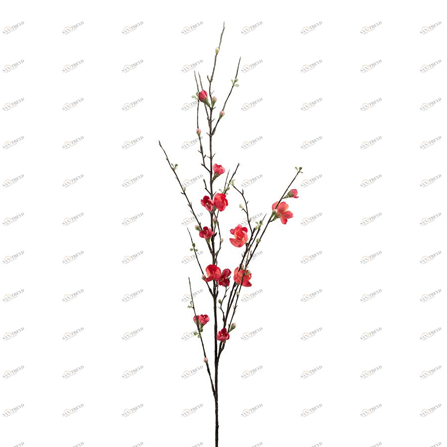 Цветущая яблоня искусственная ветка с красными цветами 120 см Mr Plant 919035