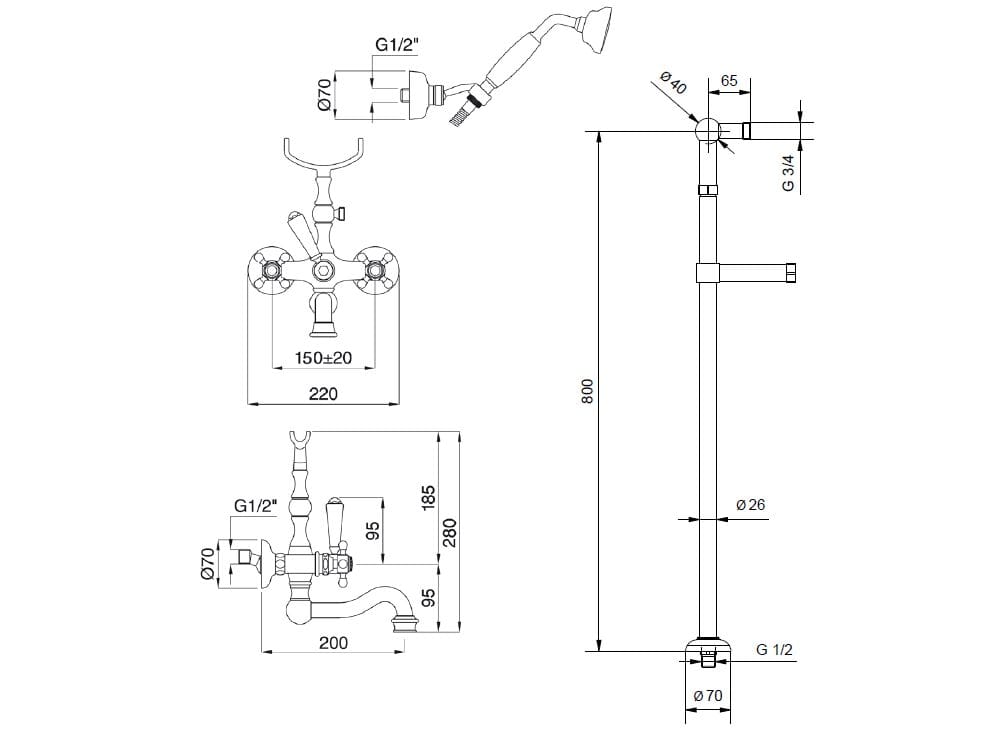 Напольный смеситель для ванны с ручным душем Gaia Mobili Complements ARCH-00139182 - Вид №2