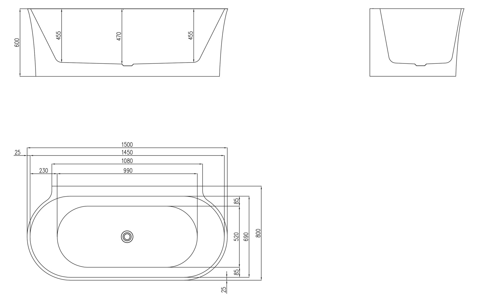 Акриловая ванна BelBagno BB409-1500-800  - Вид №3