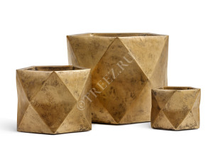 41.1019-0029-GLD-55 Кашпо  ERGO - серия Rombo - Многогранник - Состаренное золото Цветочная коллекция