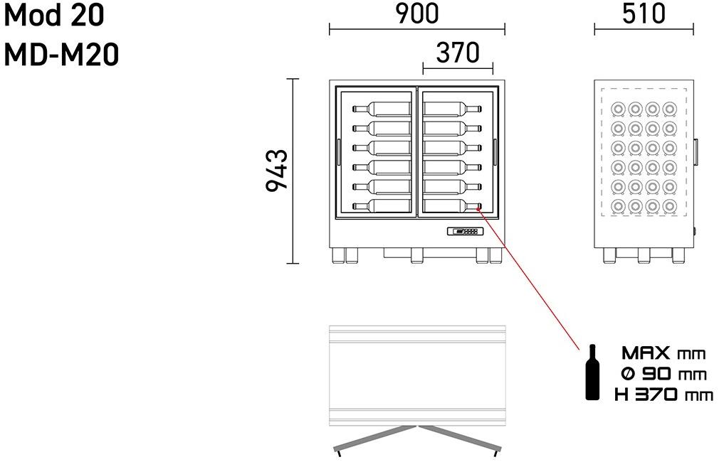 EXPO Алюминиевый винный шкаф со стеклянными дверцами Mod 20 Md-h20/md-m20/md-c20 - Вид №7
