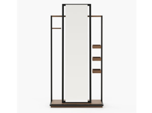 Деревянное и металлическое напольное зеркало с полкой