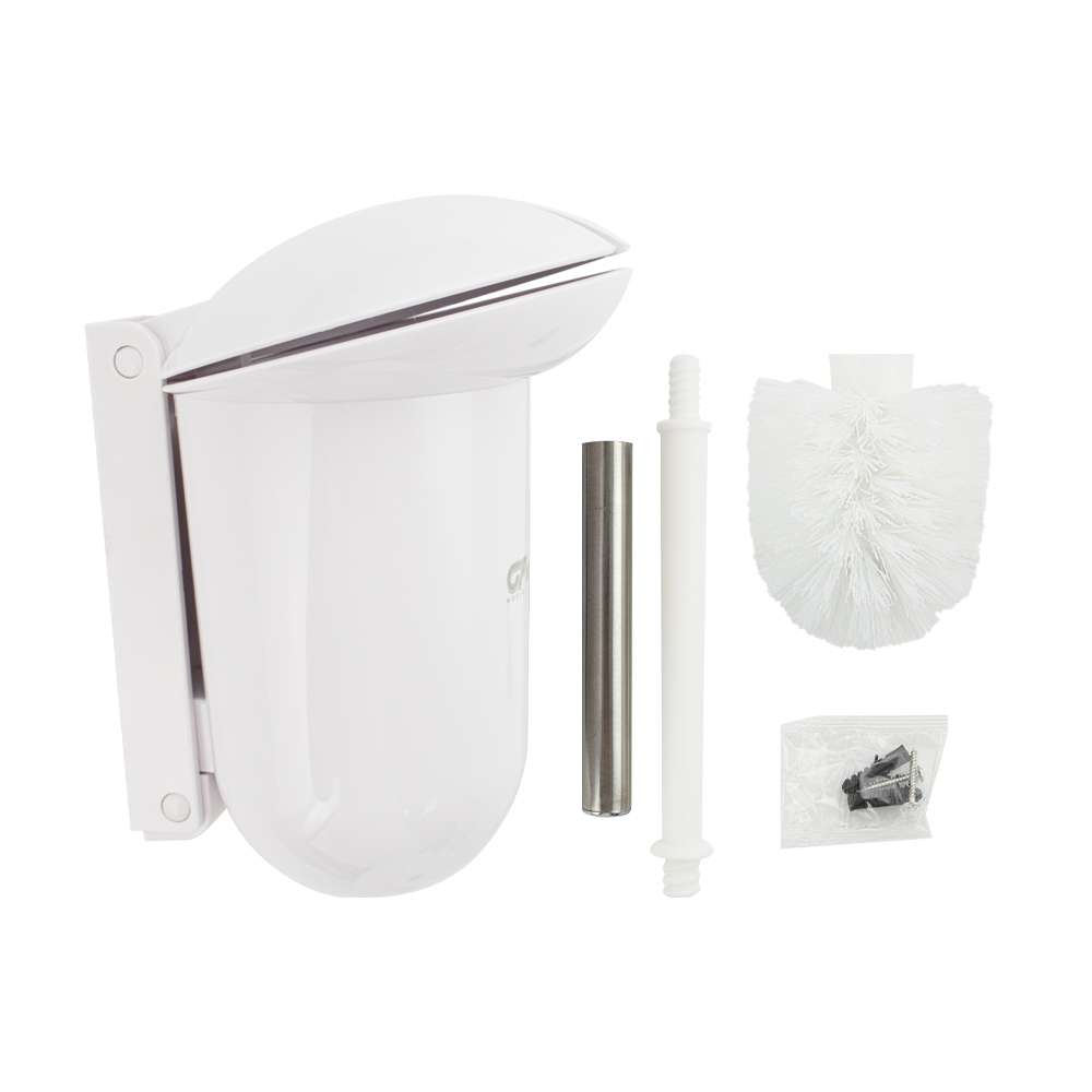 GFmark - Ёрш для унитаза, настенный, БЕЛЫЙ, с откидной крышкой АВТОМАТ, из высокопрочного пластика АБС, код: 820  - Вид №4