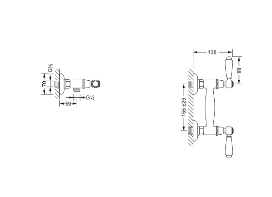 Смеситель для душа ½", настенный монтаж JOERGER Delphi 109.20.205.000 - Вид №1