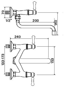 rvb Настенный кухонный смеситель на два отверстия 1935 wood 1936.11.21-cc - Вид №1