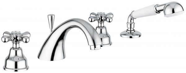 12120BO Смеситель Deco Classic с ручным душем на борт ванны, 4 отверстия, цвет белый-золото EMMEVI Decò classic
