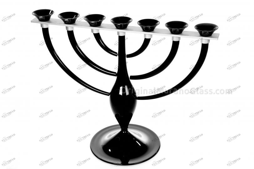 231 ORIGINALMURANOGLASS Подсвечник чёрная еврейская Менора - муранское стекло OMG  см 