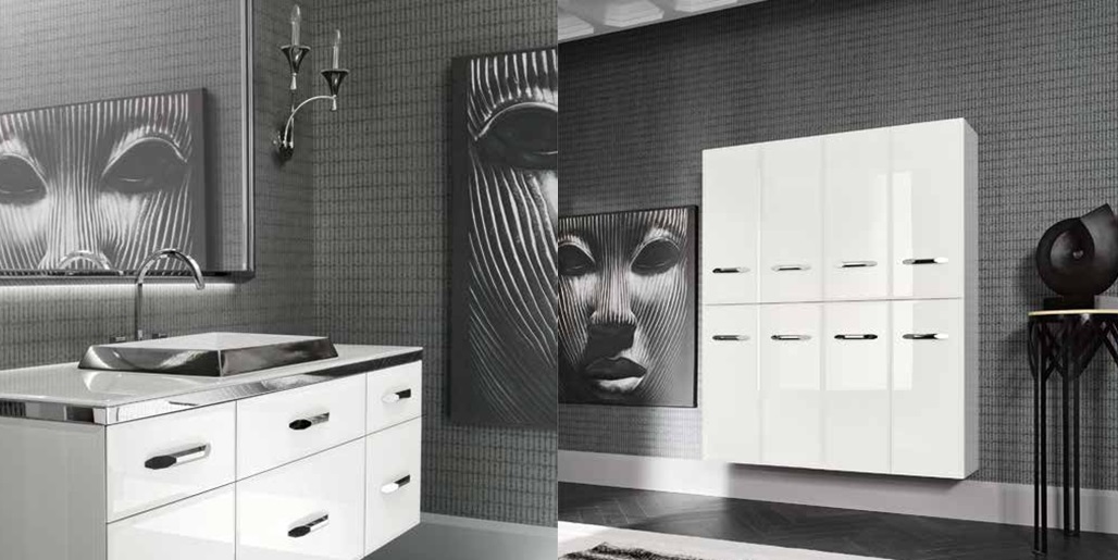 Комбинация ванной комнаты H04 в отделке VETRO extrachiaro bianco MILLDUE HILTON HILTON04 - Вид №2