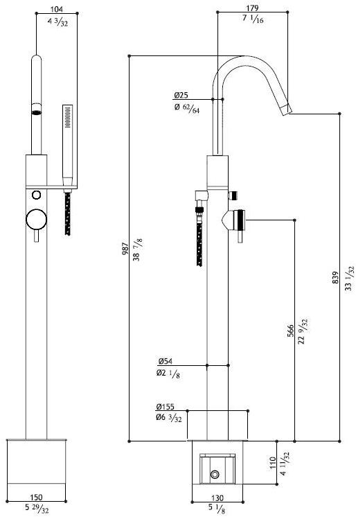 MGS Напольный смеситель для ванны из нержавеющей стали с ручным душем Ergon sun-id-1378866 - Вид №1