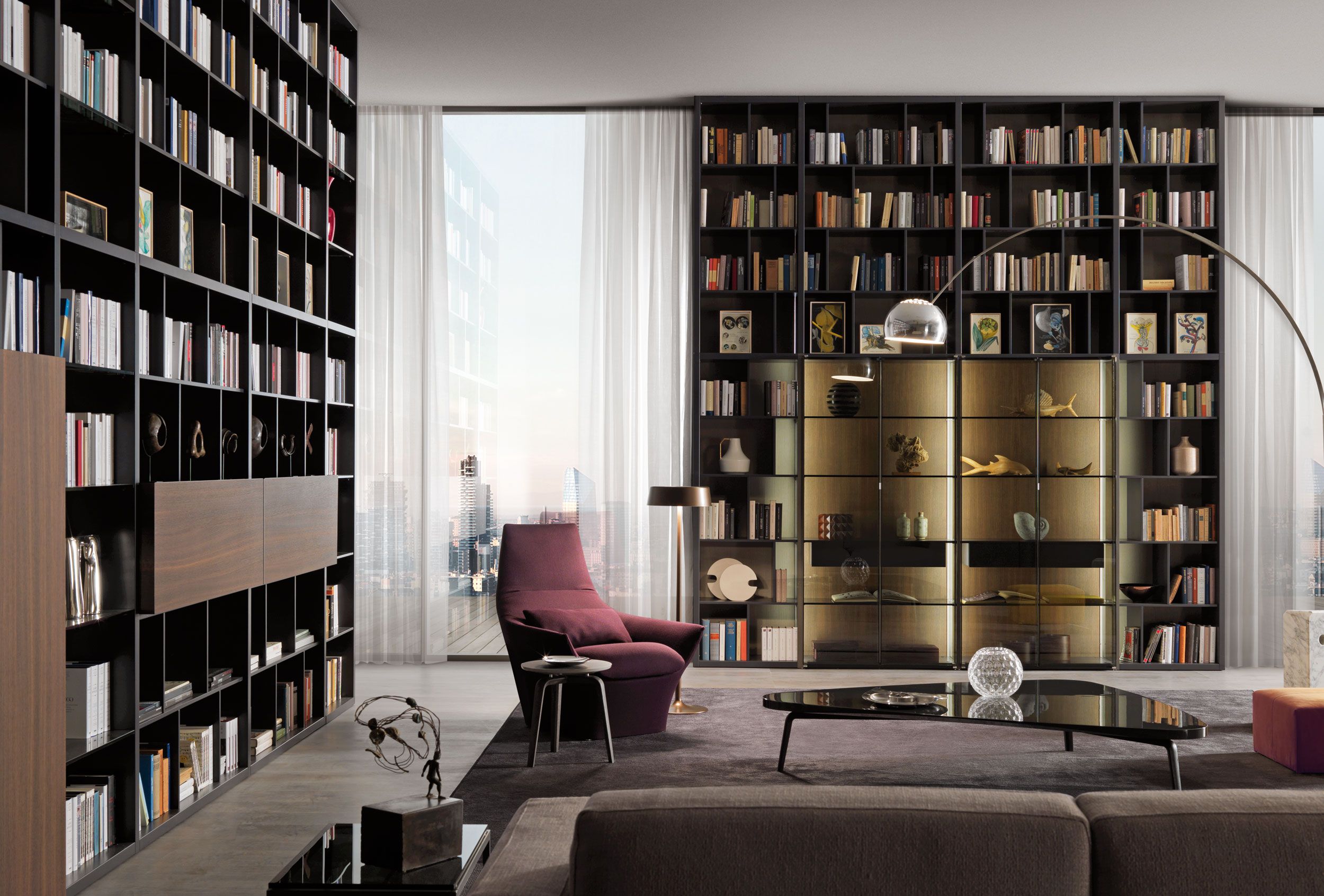 Деревянный книжный шкаф с креплением пол-потолок MisuraEmme CROSSING ARCH-00053413 - Вид №1