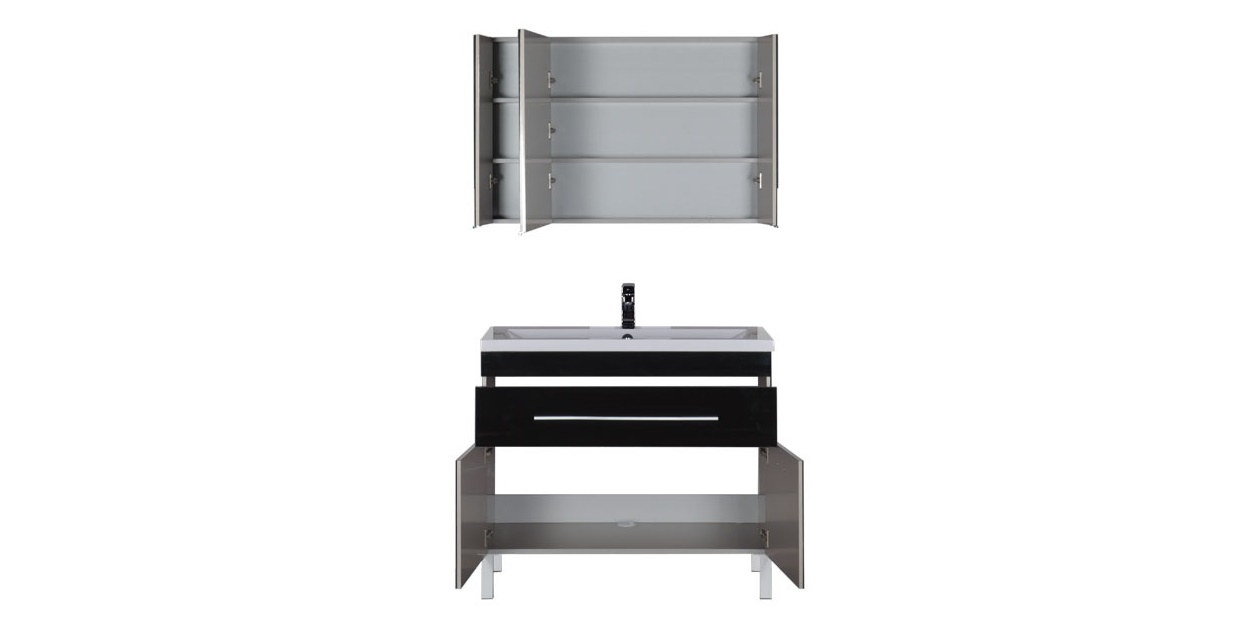 Комплект мебели Aquanet Верона 100 черный (напольный 1 ящик 2 дверцы) 00182943 - Вид №1