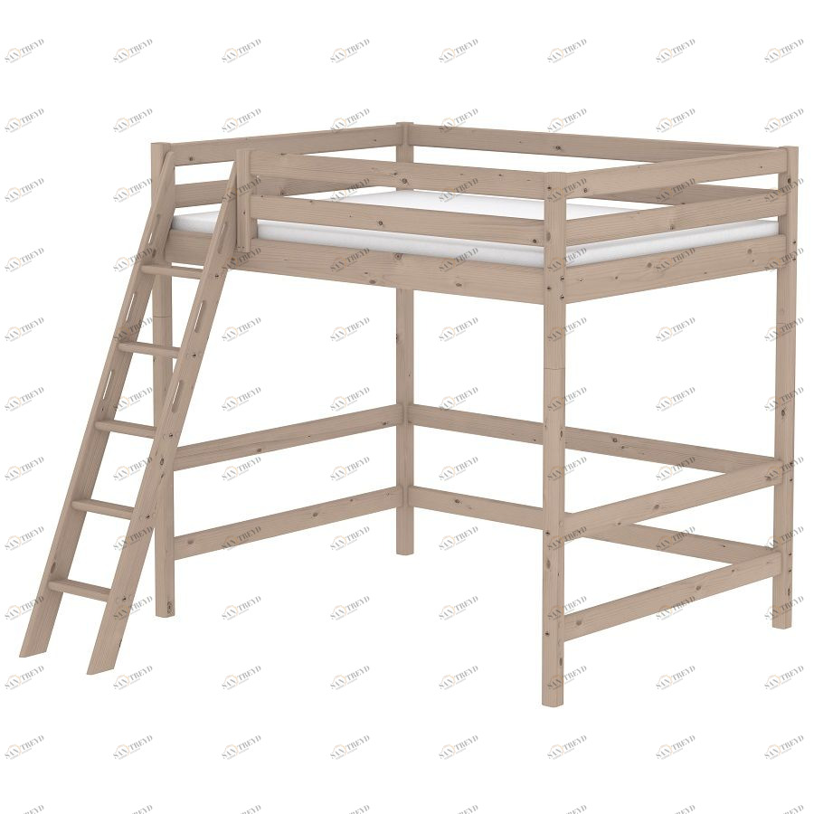 Кровать Flexa Classic высокая односпальная двухъярусная с наклонной лестницей, коричневая, 200 см 90106231101