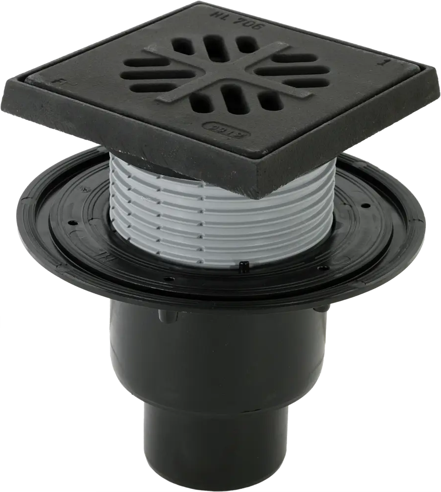 Душевой трап HL с сухим затвором 150x150 мм - регулируемая высота, чугунная решетка 82485800