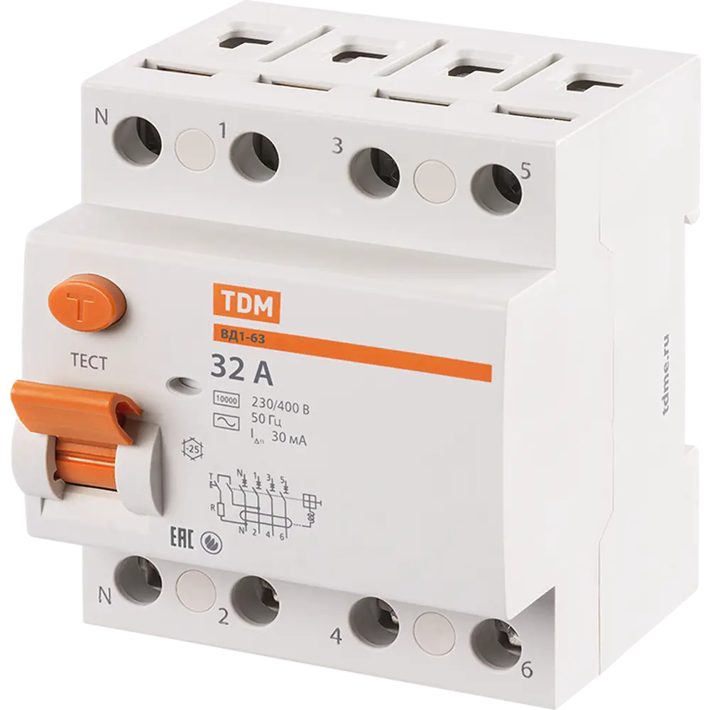 УЗО TDM Electric ВД1-63 4-полюсное 32А с защитой от утечек 84399445 STLM-0049229